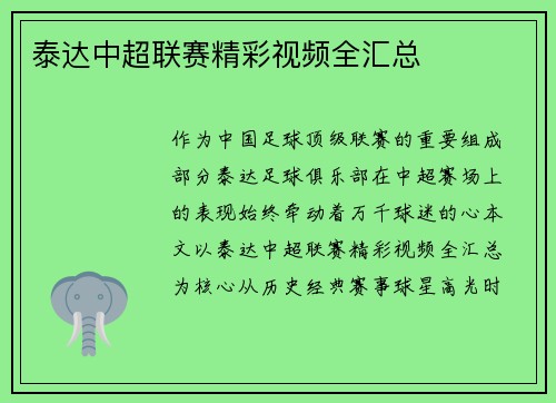 泰达中超联赛精彩视频全汇总